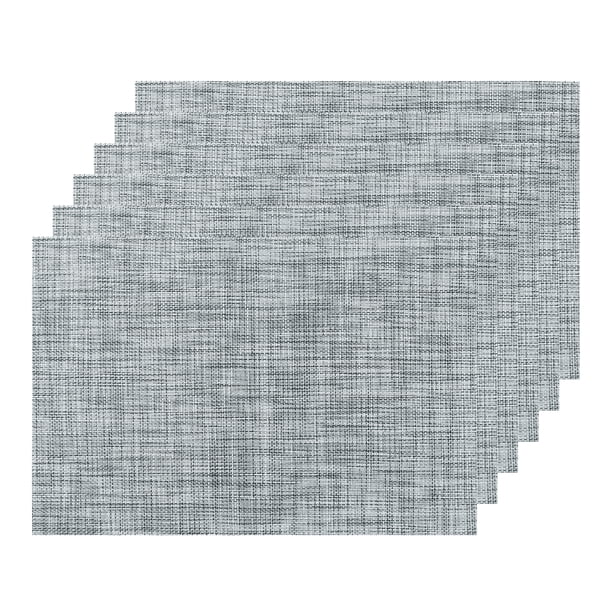 Juego de manteles individuales REGALWOVEN de 6 manteles tejidos para decoración de mesa de comedor, lavables, manteles limpiables en gris y blanco de 18x12 pulgadas