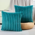 thumbnail image 1 of SURJDE Teal Green Striped Decorative Throw Pillow Covers 22x22 Inch Set of 2,Square Fall Decorations Couch Pillow Case,Soft Cozy Faux Rabbit & Velvet Back,Modern Home Decor for Bed, 1 of 6