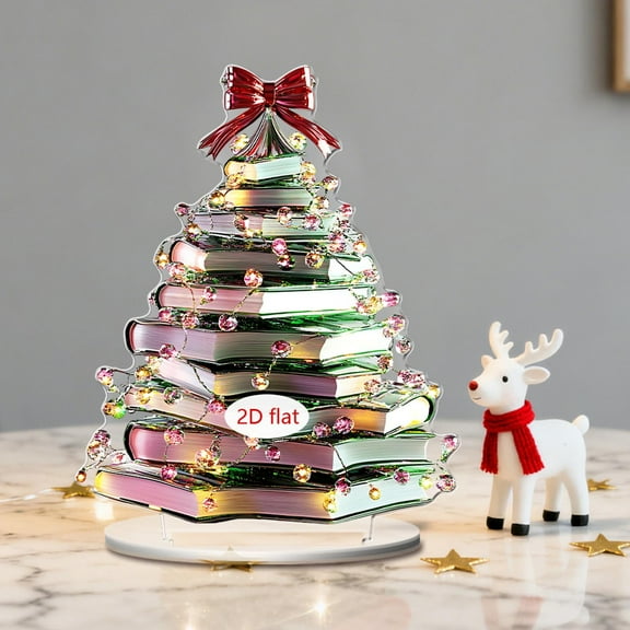 Christmas Decorations for Tree Christmas Tree Book Stack 2D Acrylic Home Living Room Study Desktop Decoration Holiday Decorations