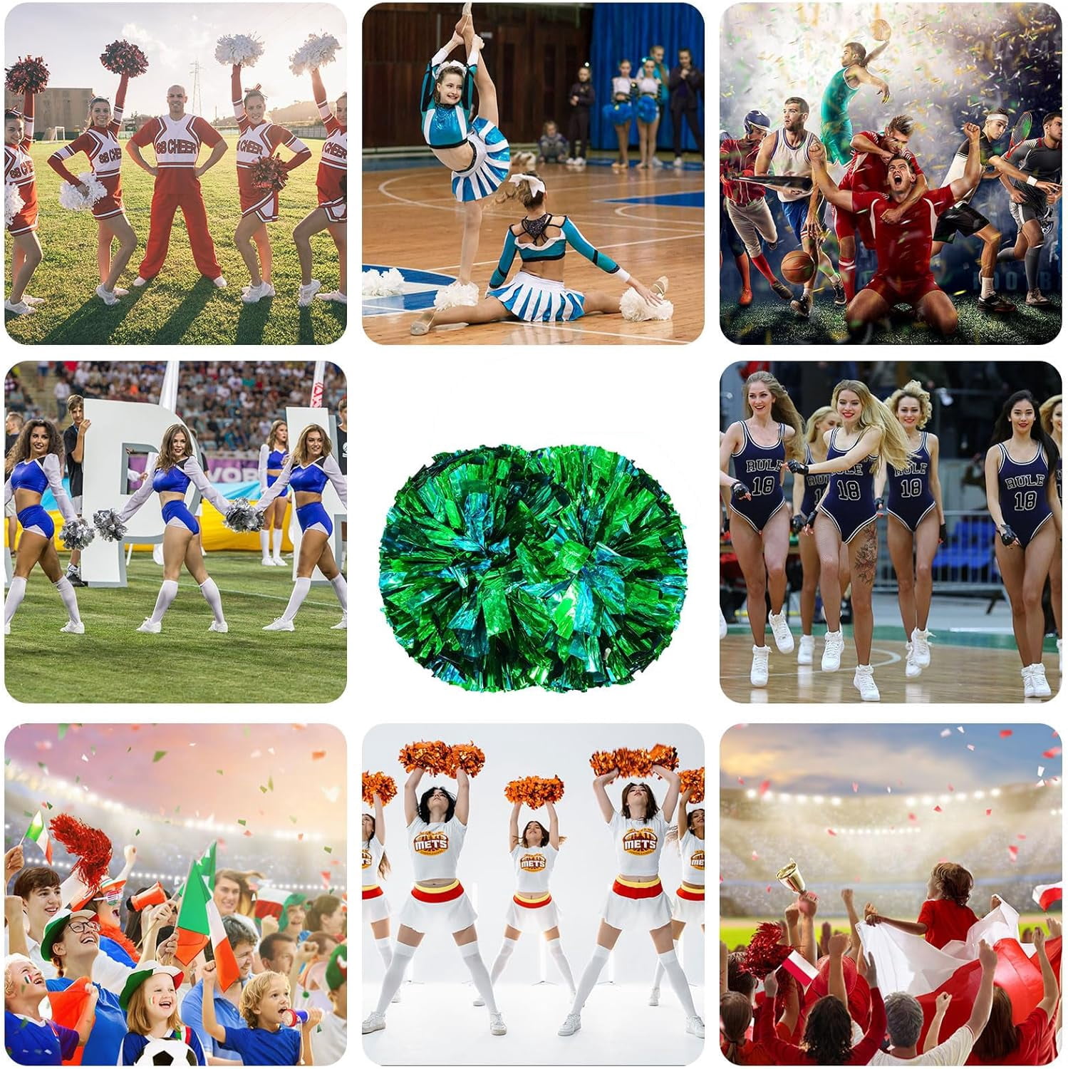 8 Pack pom poms Cheer,Handheld Cheer pom poms, Sports Cheer Plastic Pom Poms Cheerleading for Sports Team Spirit Cheering (Blue+Gold)