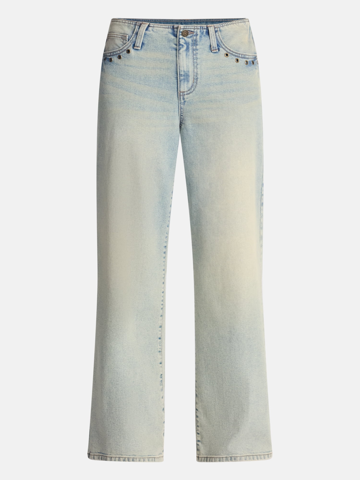 No Boundaries No Waist Baggy Jeans with Grommets, 31.5'' Inseam, Women's XXS-XXL