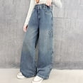 thumbnail image 2 of GZEFJRQM Girls Wide Leg Jeans Flare/Skinny Denim Pant Ripped High Waist Elastic Band Casual with Pockets Cute High Elastic Waisted Denim Pants Y2K Skater Streetwear Baggy Trouser, 2 of 9