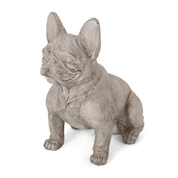 Christopher Knight Home Susan Outdoor French Bulldog Garden Statue, Rustic White and Green