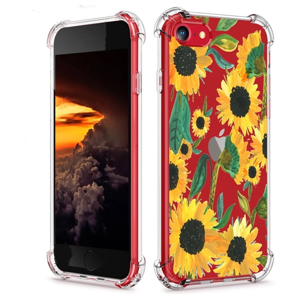 Sunflower Clear Case for iPhone 7/8/SE,Aesthetic Art Design Case for Men Women,Unique Soft Transparent TPU Bumper Case Cover