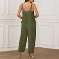 thumbnail image 4 of HAPIMO Wide Leg Cotton Linen Jumpsuit for Women Clearance Summer Relaxed Baggy Pocket Sleeveless Trousers Casual Button Workout Fashion Solid Sale Green, 4 of 9