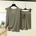 thumbnail image 1 of RKSTN Pyjama pour Femmes Ensemble Coton à Volants Grande Taille Col en V Sans Manches Camisole de Pyjama avec Shorts 2 Pcs Pyjama Léger pour Femmes, 1 of 5
