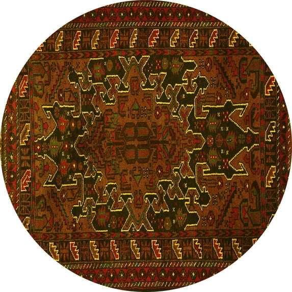 Ahgly Company Indoor Round Persian Yellow Traditional Area Rugs, 3' Round