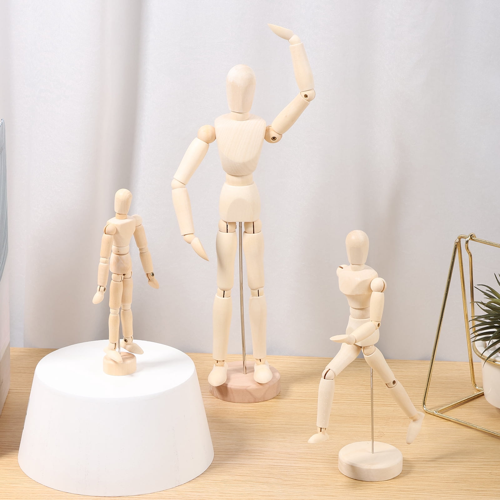 Austok 3Pcs 12 inch Artist Wooden Manikin Flexible Body Joints Human Figure Puppet Model Wood Male Mannequin Doll Ornament Stand for Home Office Desk Decoration Sketching Drawing Painting