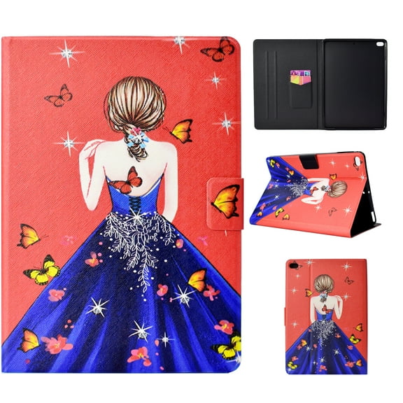 iPad 9.7" 2018/2017 Case, iPad Air 1 Case, iPad 2 Case, Allytech Colorful Pattern Kickstand Smart Cover Auto Sleep Wake Cards Holder Case for Apple iPad 9.7 6th/5th Gen, iPad Air 1 2, Butterfly Girl