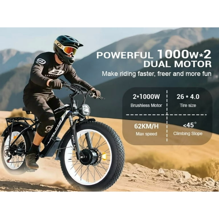 5000W Peak Dual Motor AWD Electric Bike, 60V 25AH 21-Speeds 45MPH