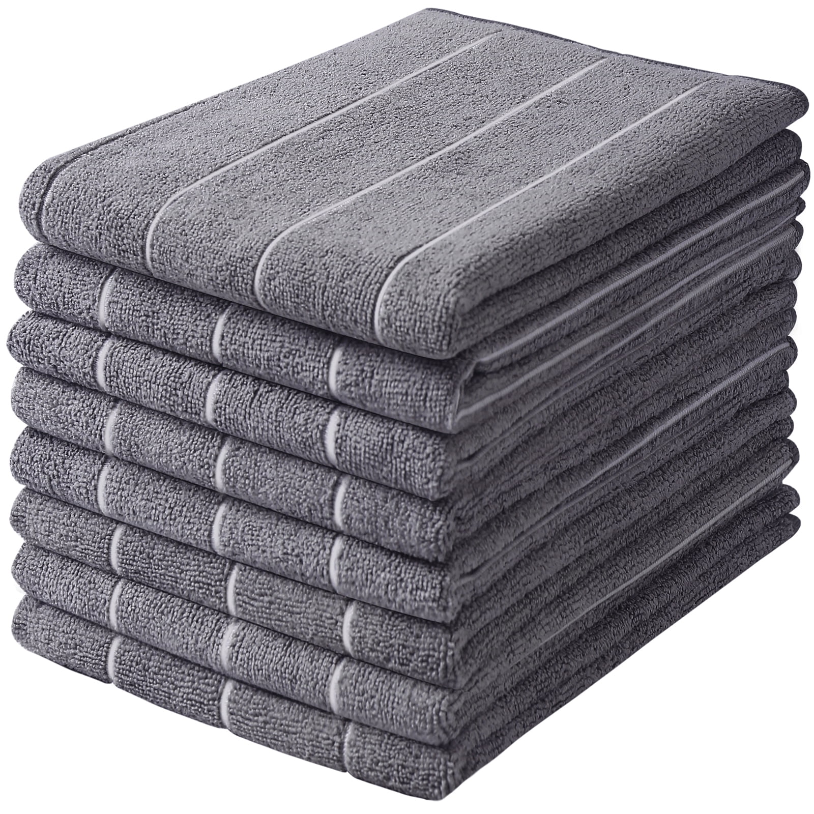 Pack of 8 Stripe Designed Grey and White Gryeer Microfibre Tea Towels 