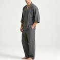thumbnail image 2 of YUANxueke Mens Cotton Kimono Pajama Sets 3/4 Sleeve Tie Front Shirt & Pants 2-Piece Sleepwear Outfits, 2 of 4