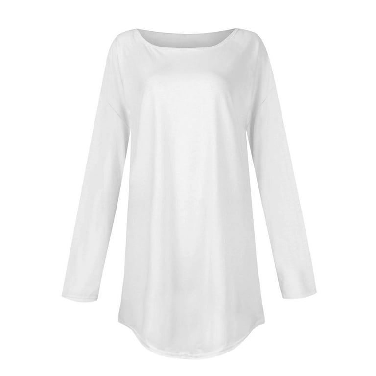 Crew neck t-shirt, Cotton t-shirt, 2024 white tunic top, long sleeves top, loose fit top, plus size top, oversized t-shirt(Y1097)