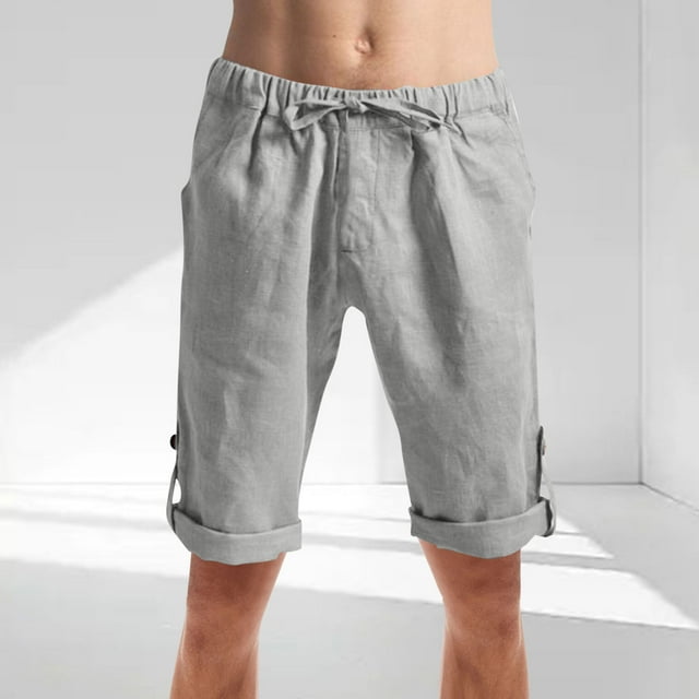 pstuiky Pantalones cortos para hombre, Pantalones cortos transpirables de verano para hombre, de color liso, con bolsillos plisados, cintura elástica y botones. Pantalones cortos de golf