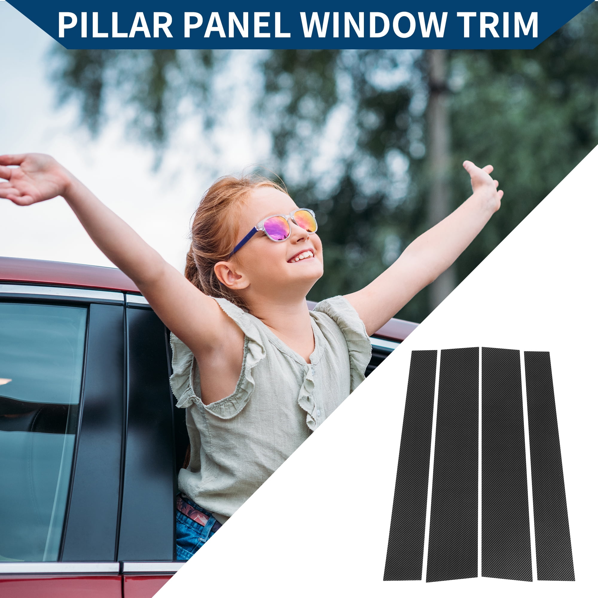 Unique Bargains 4Pcs Window Trim For Toyota Tundra 2007-2020 Black Carbon Fiber
