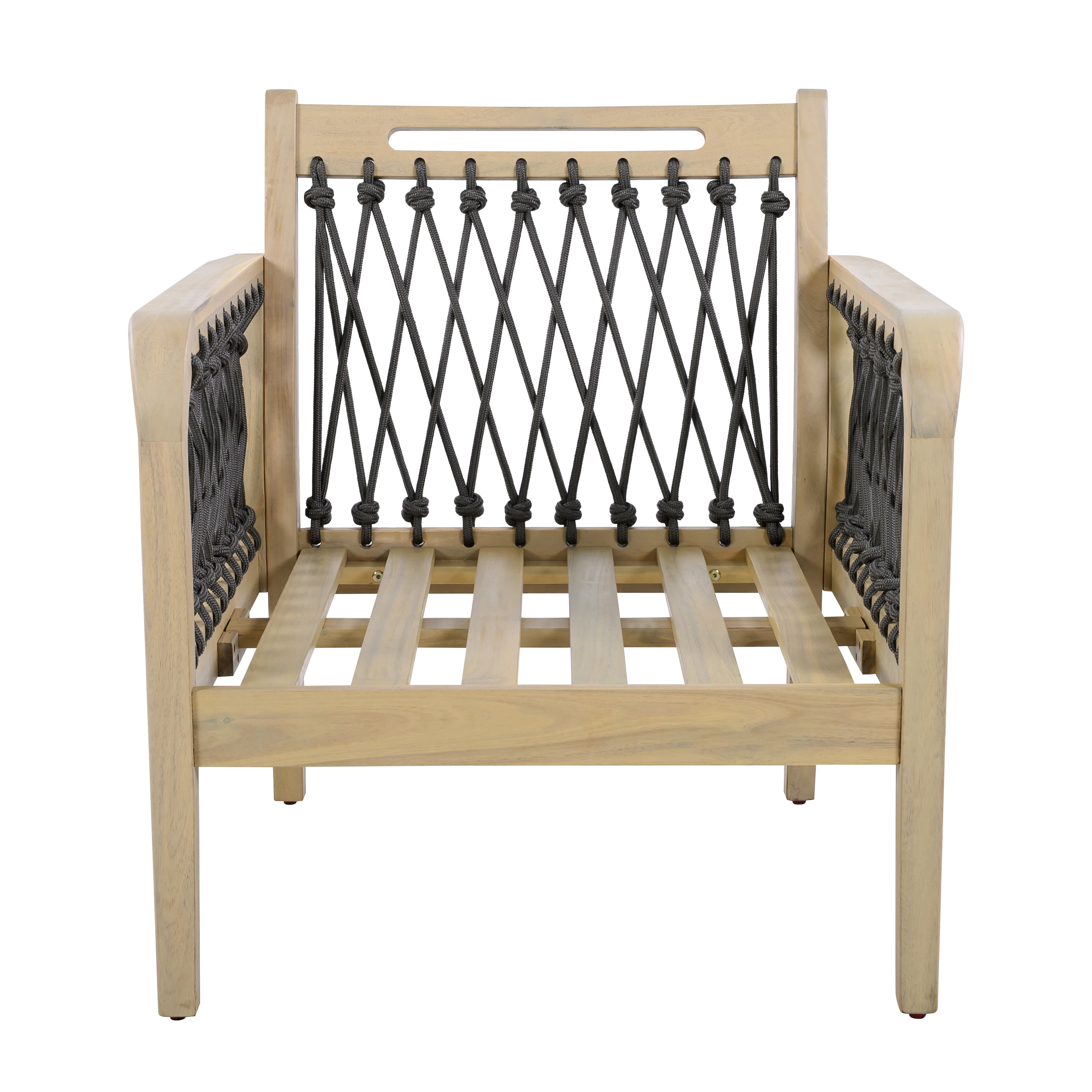 Club Chair, Outdoor Acacia Wood Chair with Handwoven Rope for Patio Garden, Light Teak and Cream
