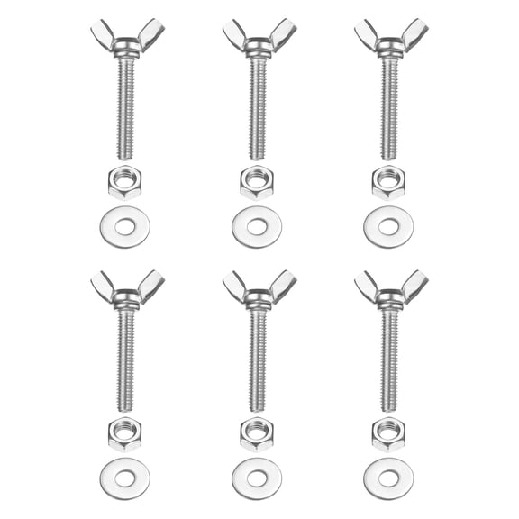 Uxcell M6-1 x 35 mm Wing Butterfly Screw, 6 Pcs Wing Nuts and Bolts Machine Fastener Thumb Hand Screws, Silver