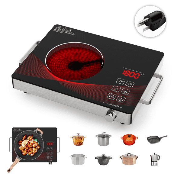 Graceall 1800W Infrared Hot Plate for Cooking, Portable Single Burner Electric Stove, Compact Ceramic Cocinas Electricas de Mesa with Timer, Adjustable Power, and Safety Protection for Home & Outdoor
