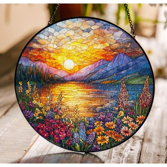 Mountain Range Stained Glass Suncatcher Ornament, Nature Suncatcher For Window Hanging, Stained Glass Window Decor, Mother's day Home Decor