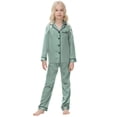 thumbnail image 2 of Kids Satin Pajama Set, 2-Piece Long Sleeve Top and Pants Outfit for Boys & Girls 5-14 Years, Soft Comfortable Sleepwear for Spring Summer Nightwear, Family Matching Loungewear Grey, 2 of 4