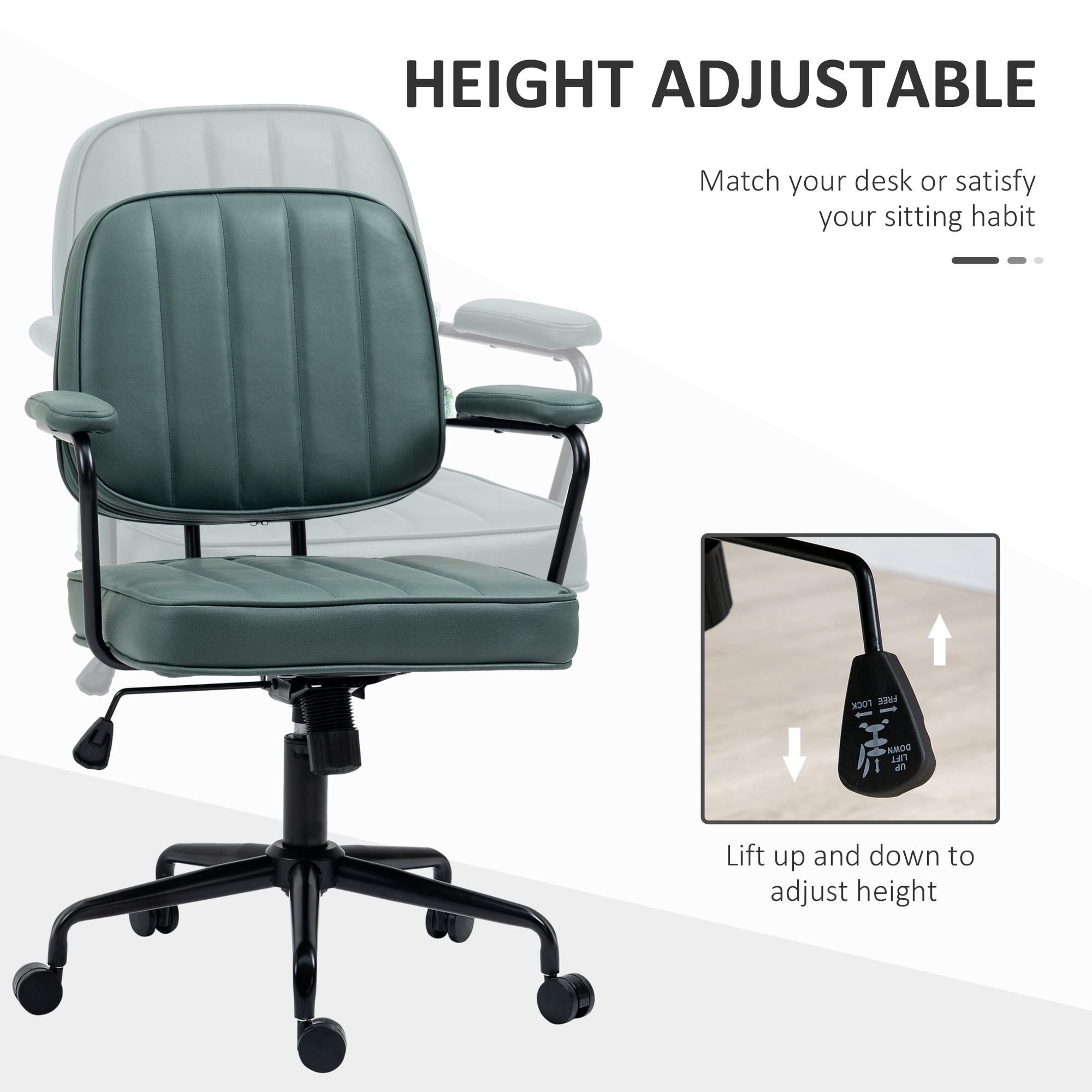 Office Chair, Green Microfiber, Adjustable Height, Tilt Function, 264 lb Capacity