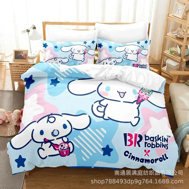Sanrio Digital Printing HelloKitt Pudding Dog Cartoon Style Quilt Cover Bedding Three-piece Set Two-dimensional Home Furnishing WT