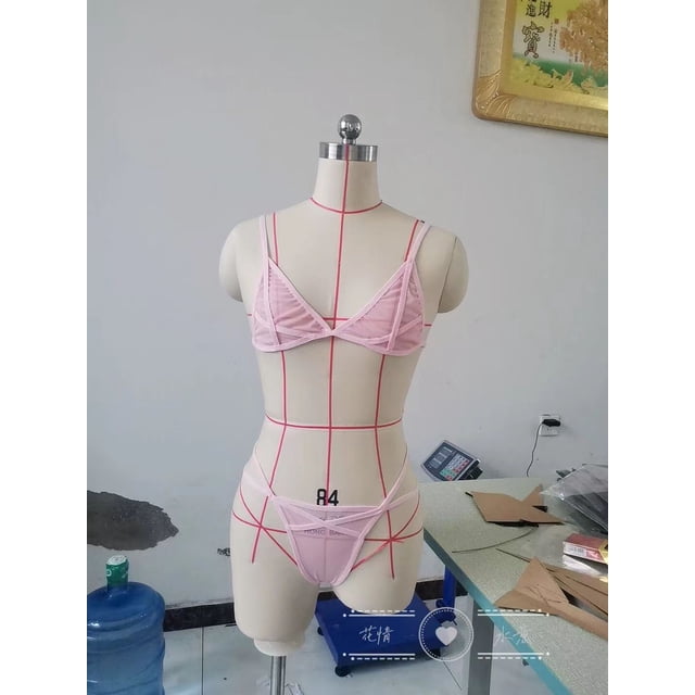 Conjunto de sujetador y bragas de tres puntos con tiras transparentes de malla para mujer, ropa interior sexy de estilo europeo y estadounidense
