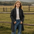 thumbnail image 2 of KAUOD Girls Long Peacoat Button Open Front Collar Mid Jackets Teen Kids Knee Length Plain Fashion Coats Clothes with Pockets, 2 of 6