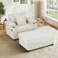 thumbnail image 2 of FFH Oversized Chair with Ottoman, Chenille Accent Chair with Ottoman, Comfy Single Sofa Chair with Cup Holders, Charging Ports and Storage Space, Beige, 2 of 13