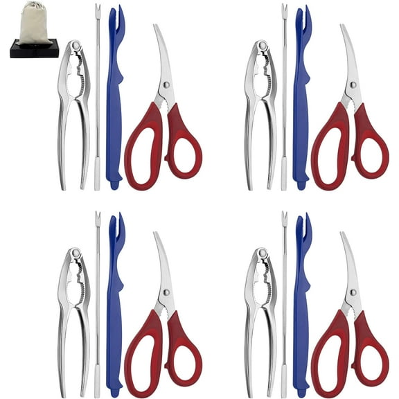 Crab Crackers and Tools Set , 17-piece Seafood Tools Set includes 4 Crab Crackers, 4 Lobster Shellers, 4 Crab Leg Forks/Picks and 4 Seafood Scissors-Nut Cracker and Storage Bag