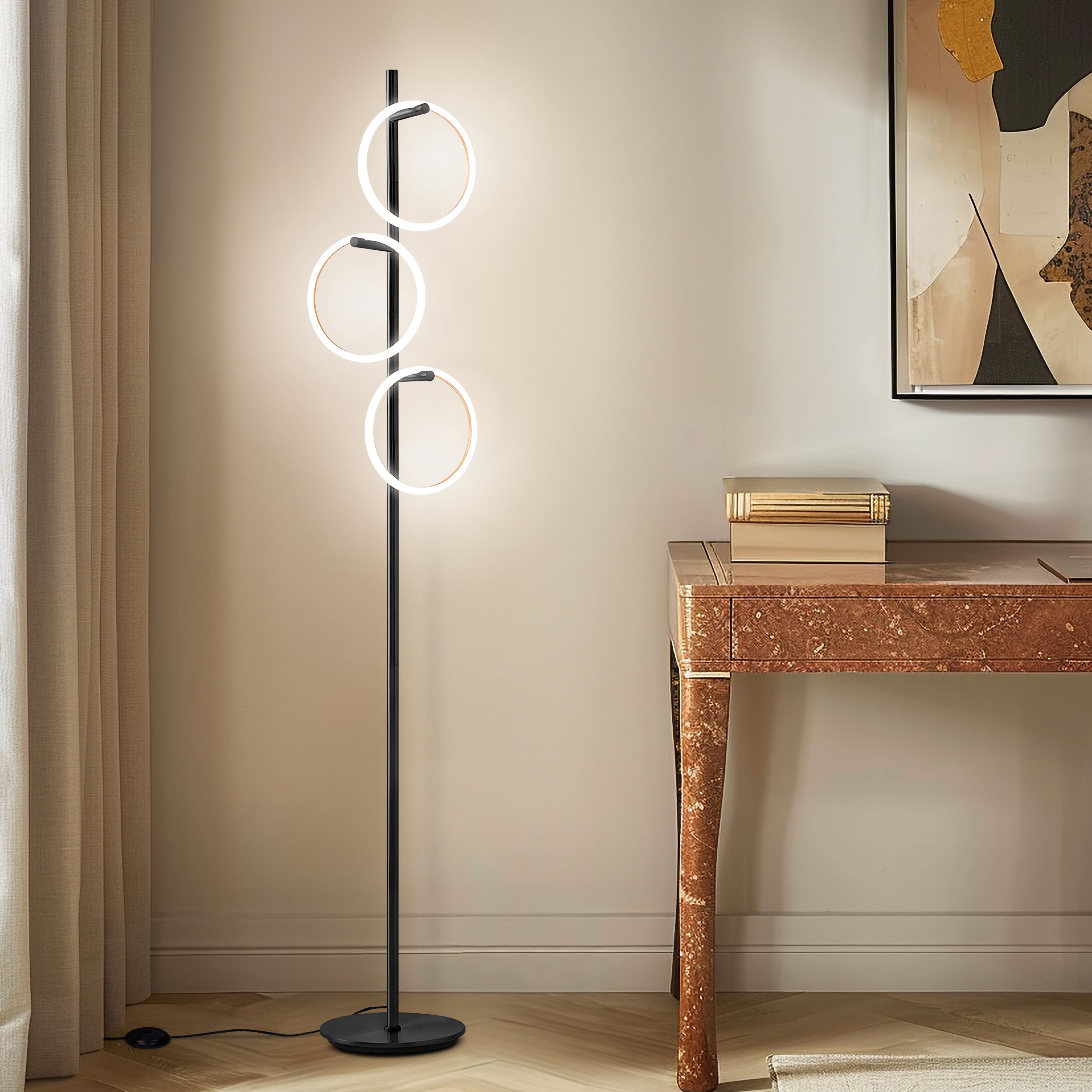 Brightech Saturn 66" Modern LED Floor Lamp - Removable LED Ring Lights with 3-Way Dimming - Classic Black