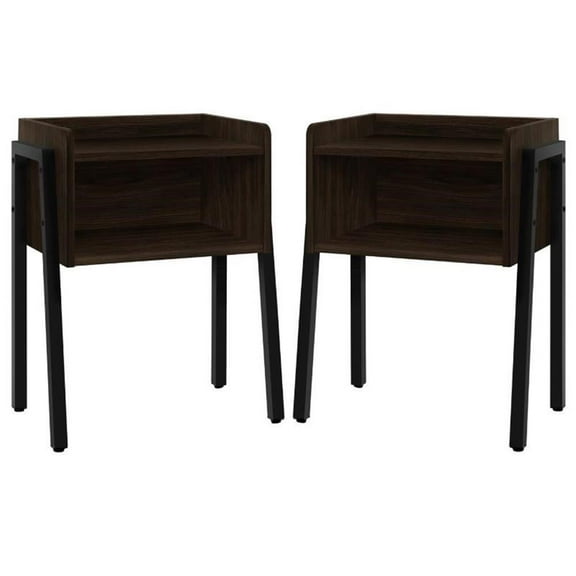 Home Square Sleek Wooden Airy Side Table in Espresso and Black - Set of 2