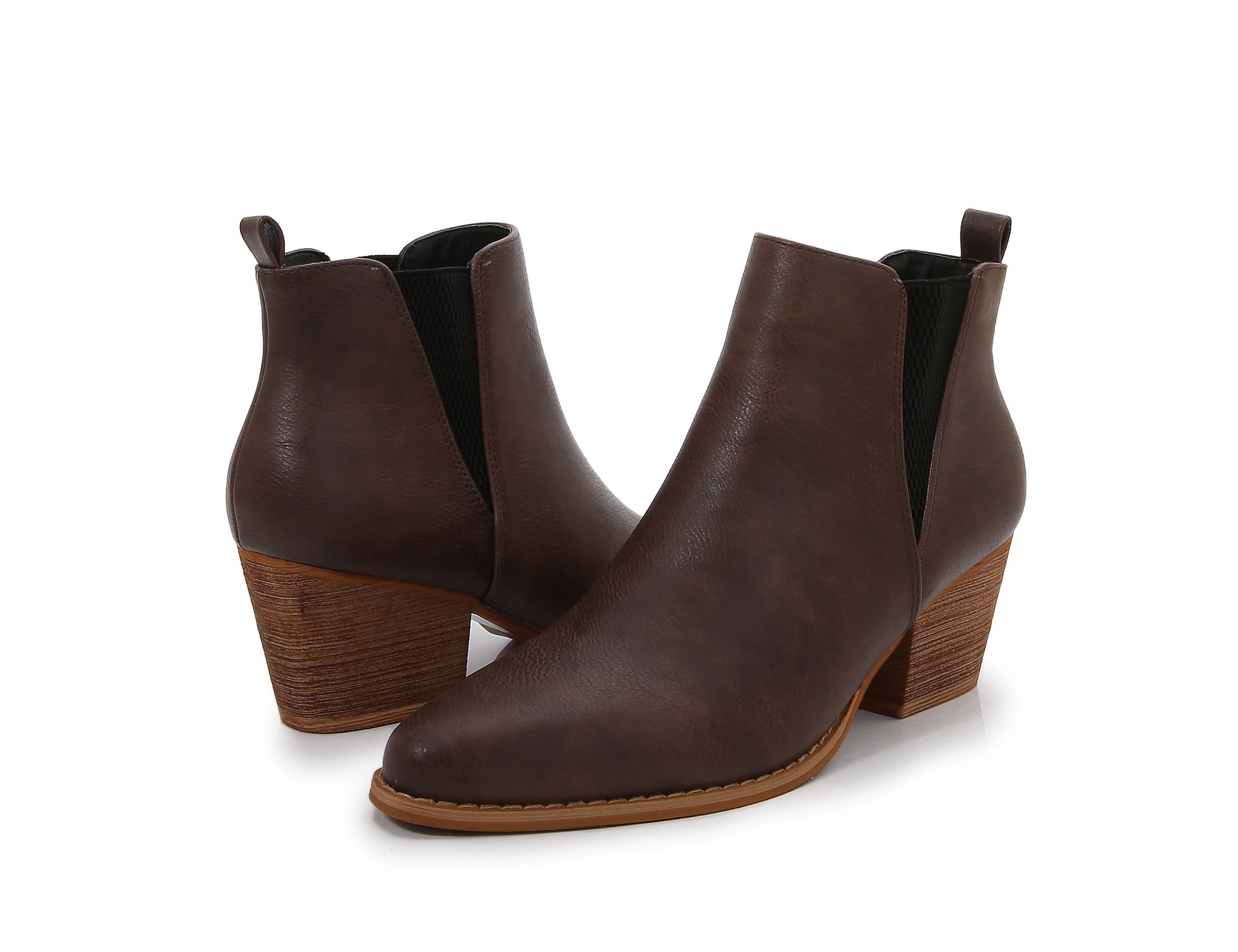 Melody Wooden Heel Short Chelsea Ankle Boots (Mocha, 10), Women's, Brown