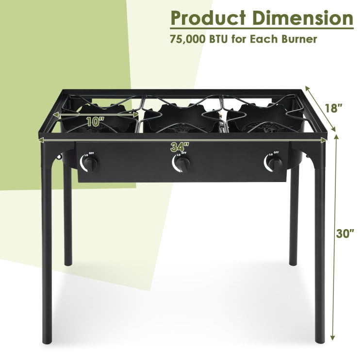 Black Cast Iron 3-Burner Outdoor Gas Cooker