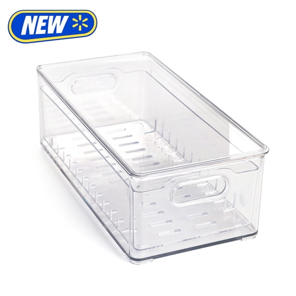 Mainstays Plastic Pull-Out Colander Bin with Removable Drainage Tray, Large, Clear, Ideal Use for Storage and Transport