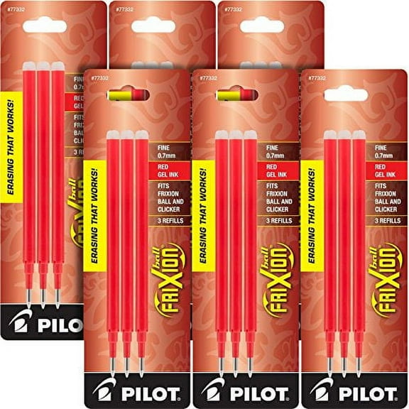 Pilot Gel Ink Refills for FriXion Erasable Gel Ink Pen, Fine Point, Red Ink, 18 total refills
