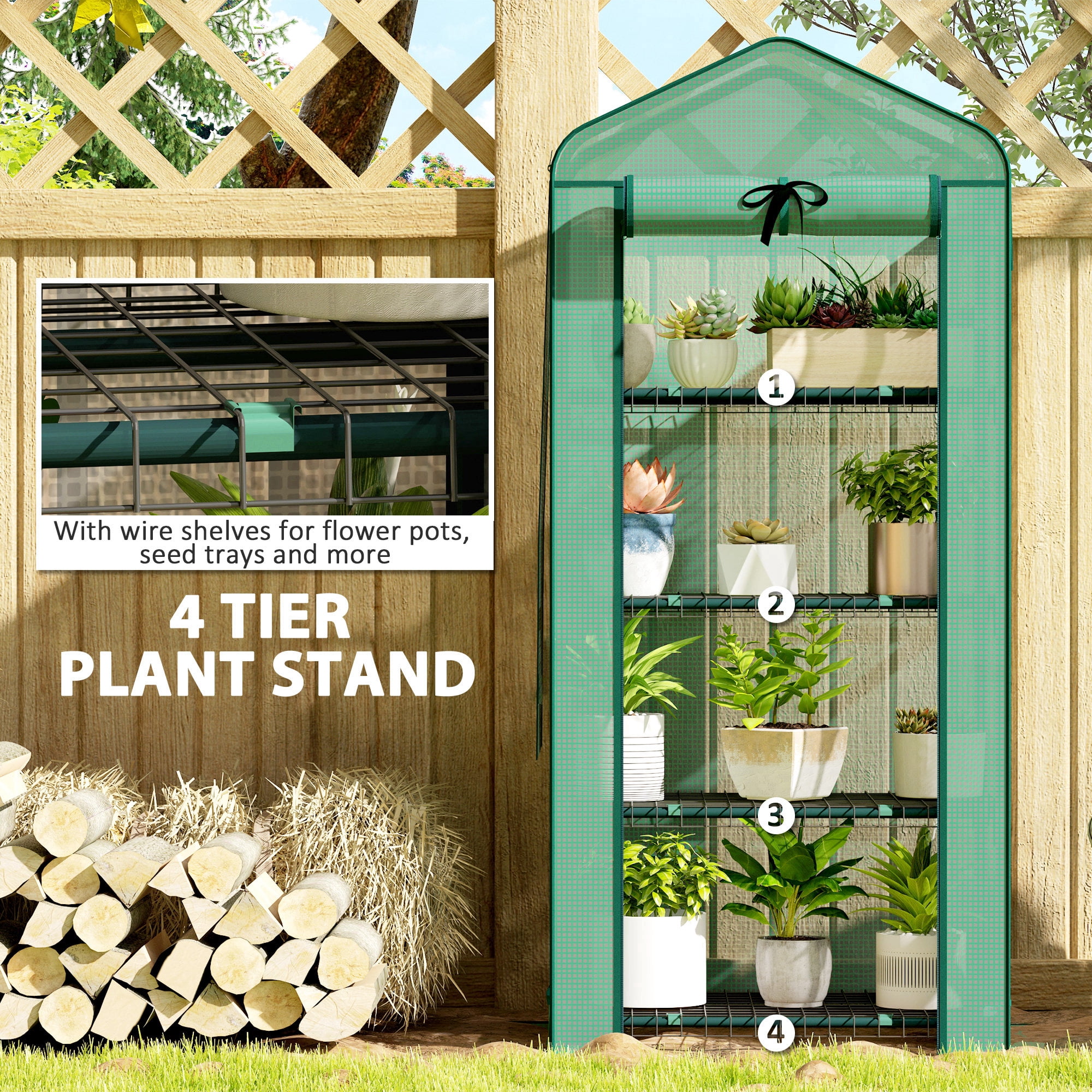 Outsunny 4 Tier Mini Greenhouse with Screen Roof, 27.6" x 19.7" x 62.2", Portable Small Greenhouse with High Strength PE Cover, Green