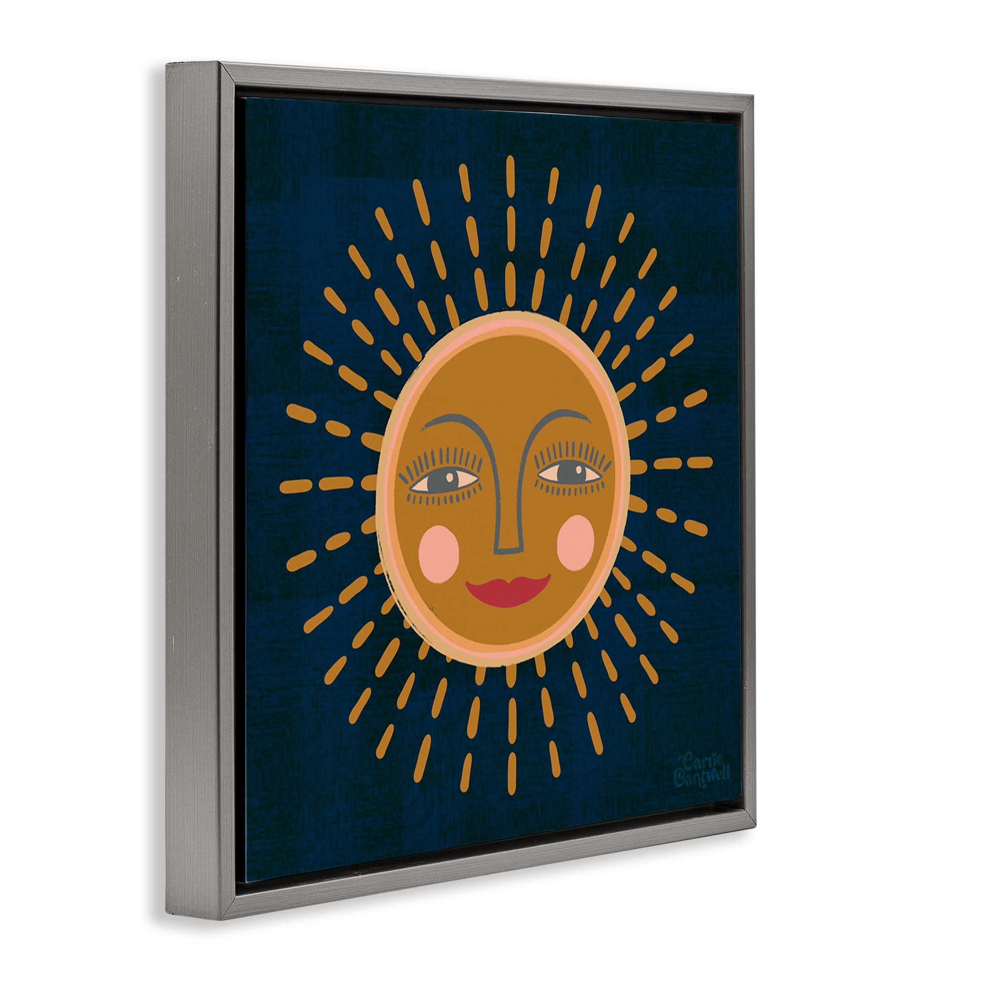 Stupell Industries Boho Smile Sun Landscape & Nature Painting Gray Floater Framed Canvas Art Print Wall Art, 25 x 25