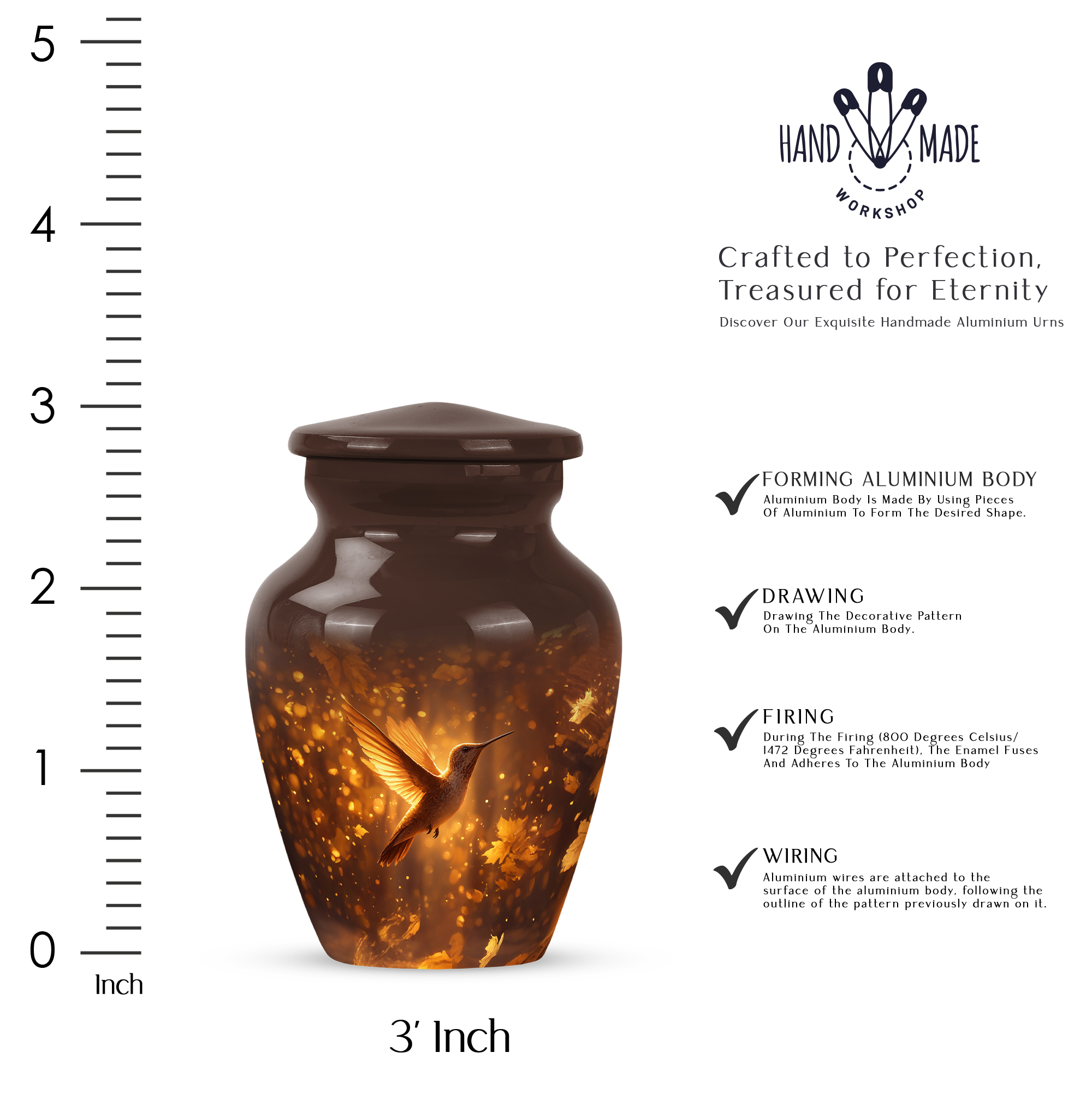 Humming Bird Small Urns For Ashes Adult Man - Burial Urns For Human Ashes Adult Female - Brown Keepsake Funeral Urn For Mom - Little Urn For Mother 3 Inch