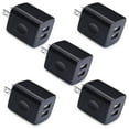 thumbnail image 1 of Cargador de pared USB UorMe 5 V 2.1 A de doble puerto, paquete de 5, negro, 1 of 8
