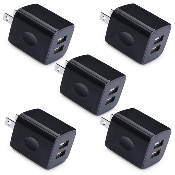 Cargador de pared USB UorMe 5 V 2.1 A de doble puerto, paquete de 5, negro