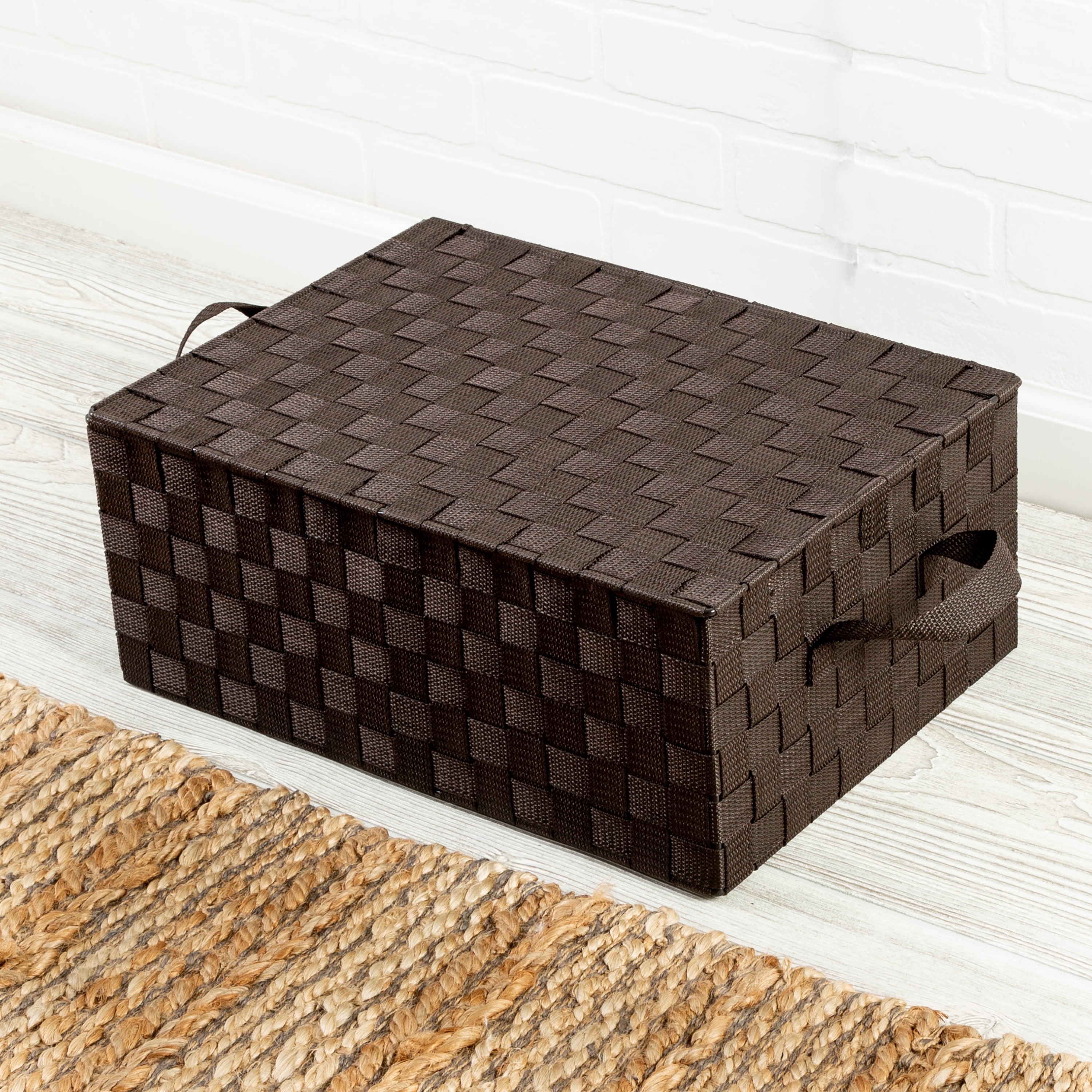 Honey-Can-Do Woven Box With Hinged Lid, Espresso