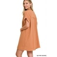 thumbnail image 4 of Zenana Women & Plus Relaxed Fit Gauge Rolled Short Sleeve Raw Edge Mini V-Neck T-Shirt Dress, 4 of 6