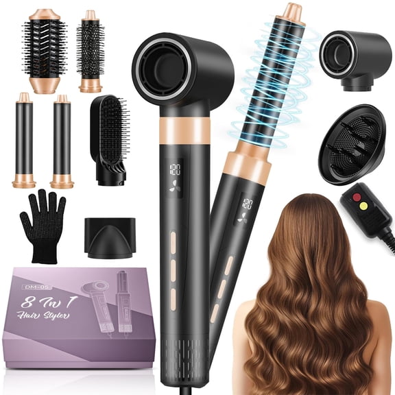 Taotique 8 in 1 Blow Dryer Brush Set, Detachable Hair Styling Tool with 3 Heat Settings, Multi-Attachment Hot Air Brush for Curling, Drying, Volumizing & Smoothing