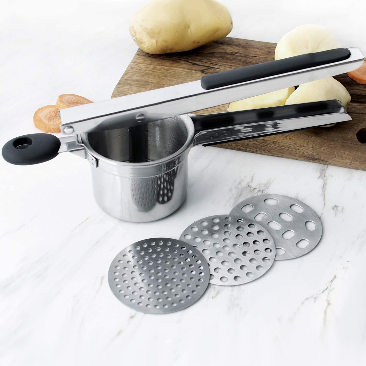 Presse-purée Manuel En Inox KIRZAX - Longue Poignée Antidérapante, Pour Pommes De Terre, Légumes, Aliments Bébé - 5