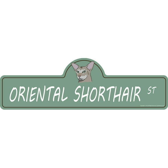 Oriental Shorthair Street Sign | Indoor/Outdoor | Dog Lover Funny Home Décor for Garages, Living Rooms, Bedroom, Offices | SignMission personalized gift | 18" Wide
