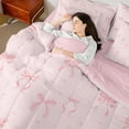 thumbnail image 4 of jejeloiu Kawaii Ribbon Bowtie 7-Piece Twin Bedding Sets,Pink Heart Print Bedding Comforter Set For Girl Kids Reversible, 4 of 8