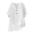 thumbnail image 4 of FAIWAD Linen Shirts for Women Button Up V Neck Loose Summer Short Sleeve Tops Dressy Casual Oversized Blouses, 4 of 6
