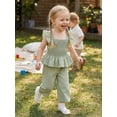 thumbnail image 4 of Loicainy Toddler Baby Girls 2Pcs Summer Outfits 12 18 24 Months 2T 3T 4T 5T Flying Sleeve Square Neck Solid Color Smocked Vest Tops and Elastic Waist Pants Clothes Set, 4 of 9