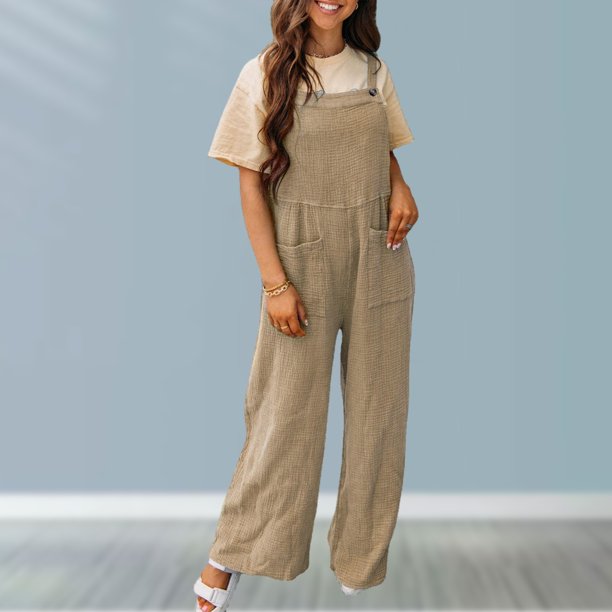 Mamelucos Sin Mangas Mamelucos sueltos para mujer Bolsillos Moda Dama Monos Mamelucos de gran tamaño (Caqui XXL) Kuymtek para Mujer Caqui T XL